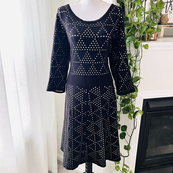 Lane Bryant Dresses & Skirts - Lane Bryant Black Geometric Fit & Flare Stretchy Soft Sweater Dress Plus 26/28